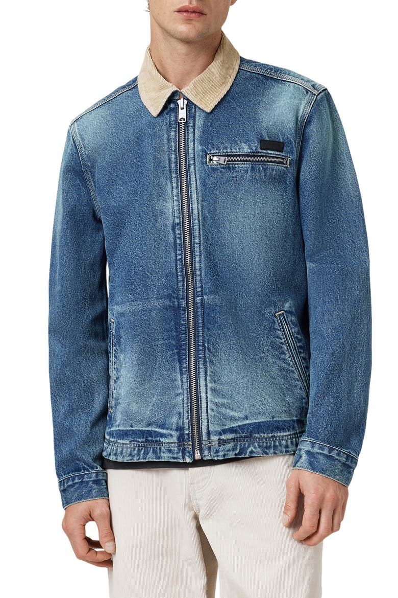 Rothwell Zip Denim Jacket with Corduroy Collar, Main, color, WASHED INDIGO