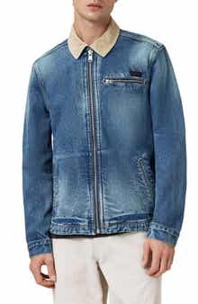 AllSaints Rothwell Zip Denim Jacket with Corduroy Collar