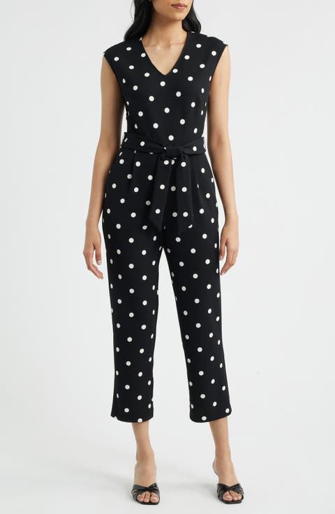 Dot Tie Waist Crop Jumpsuit (Plus)
