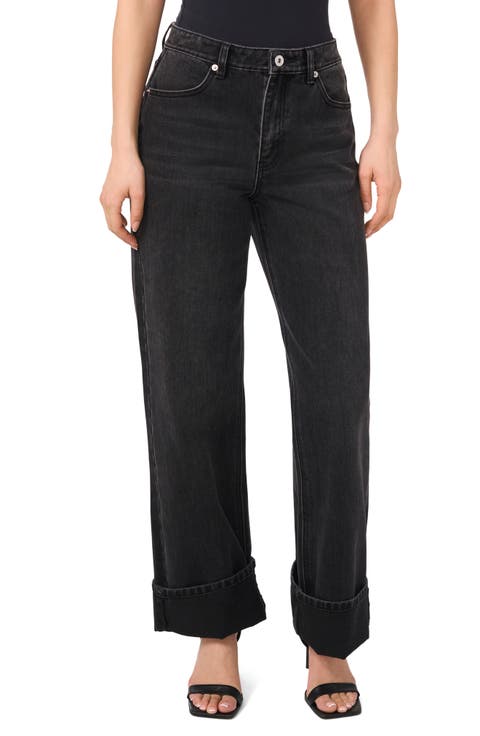High Waist Cuffed Hem Wide Leg Jeans