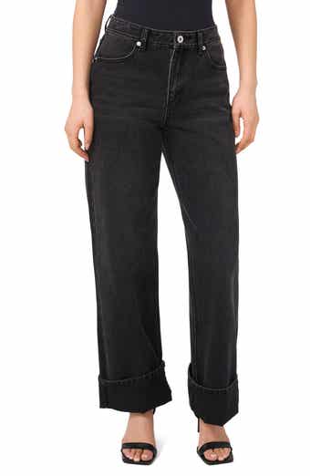 High Waist Cuffed Hem Wide Leg Jeans