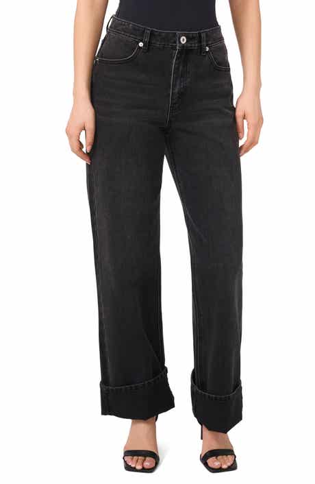 High Waist Cuffed Hem Wide Leg Jeans