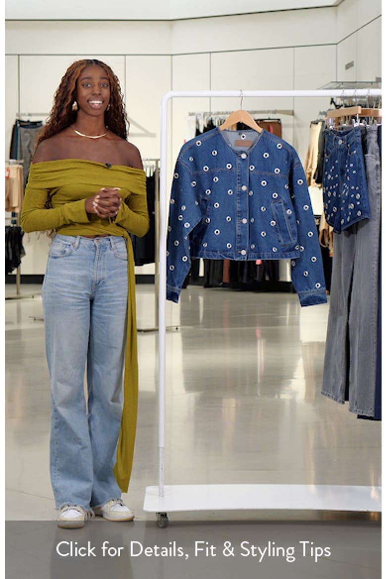 Grommet Collarless Crop Denim Jacket video