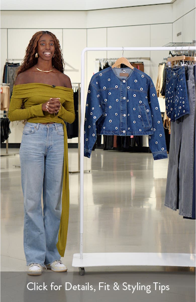 Grommet Collarless Crop Denim Jacket, sales video thumbnail