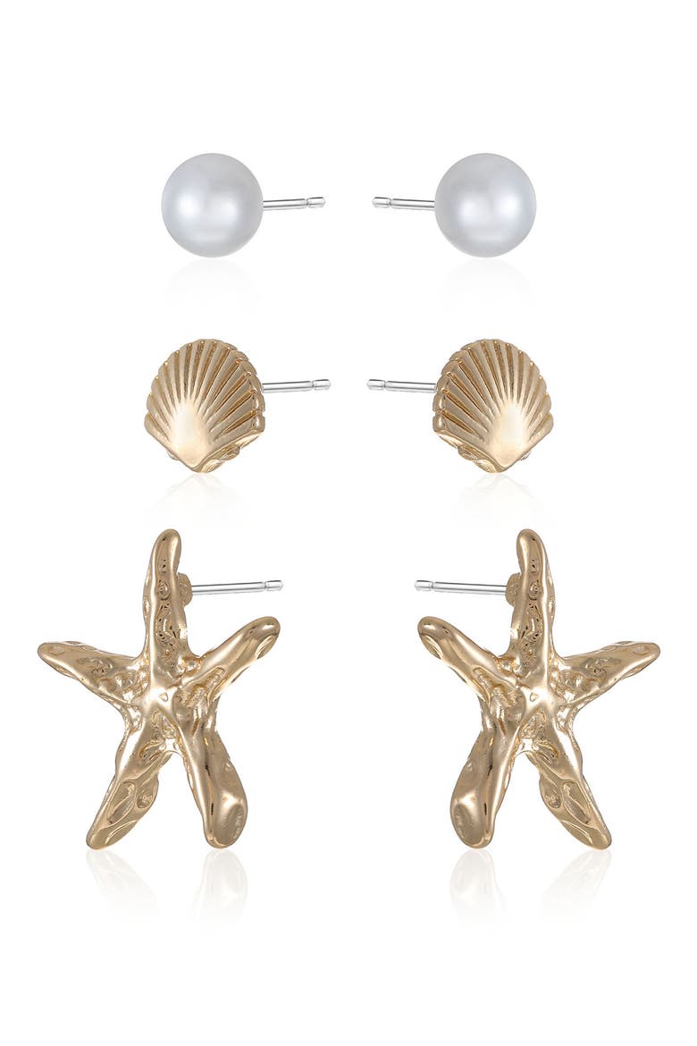 Oceanic Set of 3 Stud Earrings, Alternate, color, GOLD