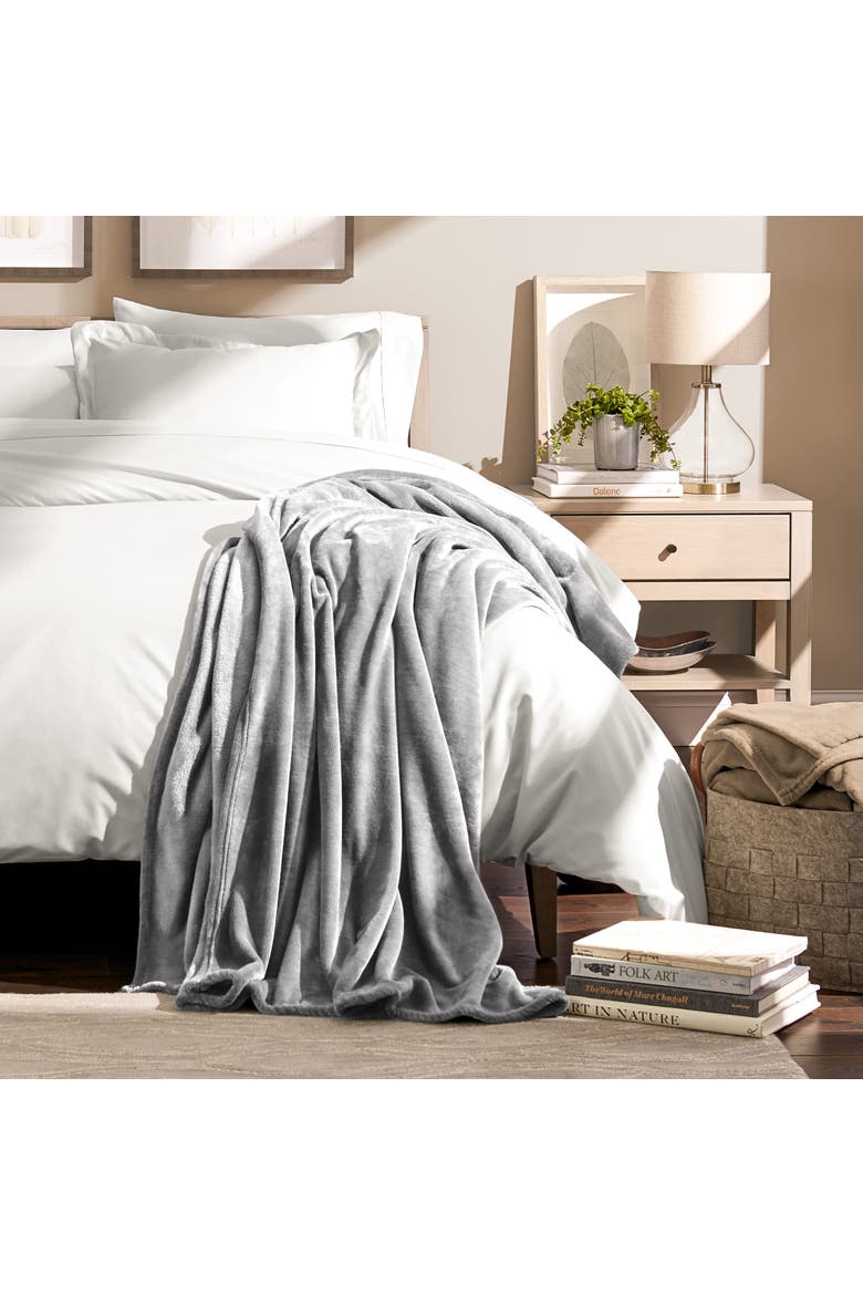 Microplush Fleece Blanket, Alternate, color, Light Grey