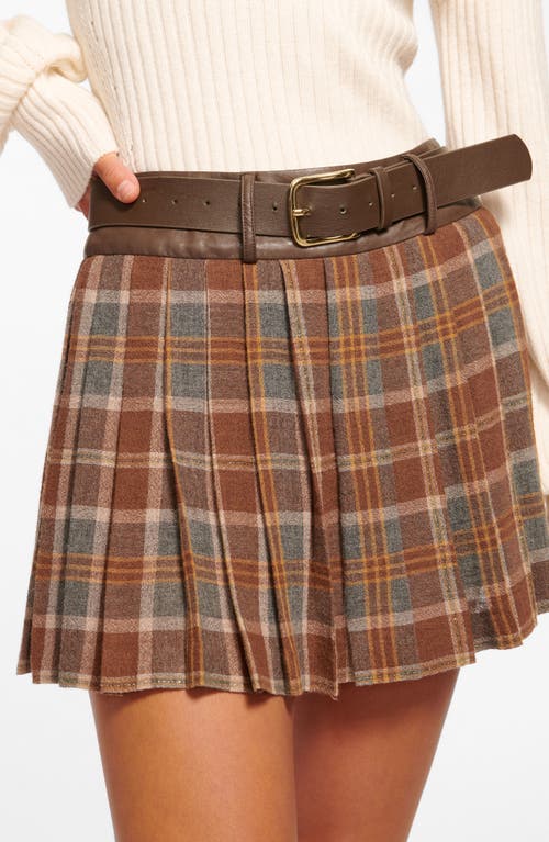 Ramy Brook Derrick Pleated Belted Mini Skirt In Saddle Plaid In Brown