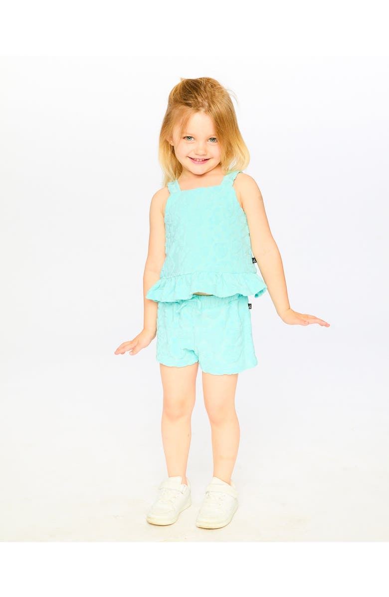 Deux par Deux Terry Tank Top with Ruffle Hem Shorts Set, Alternate, color, Light Blue