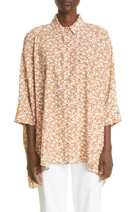 Handkerchief Hem Silk Blend Button-Up Shirt (Nordstrom Exclusive)