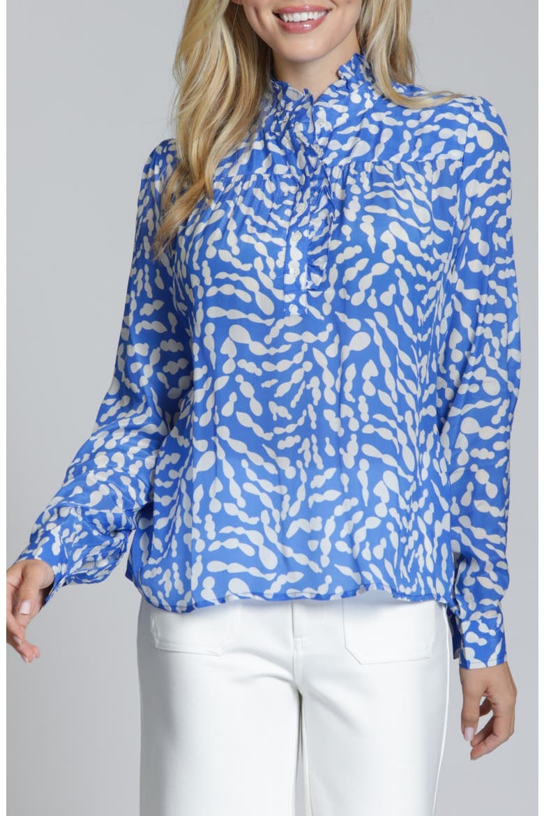 Ruffle Placket Top, Main, color, BLUE/WHITE