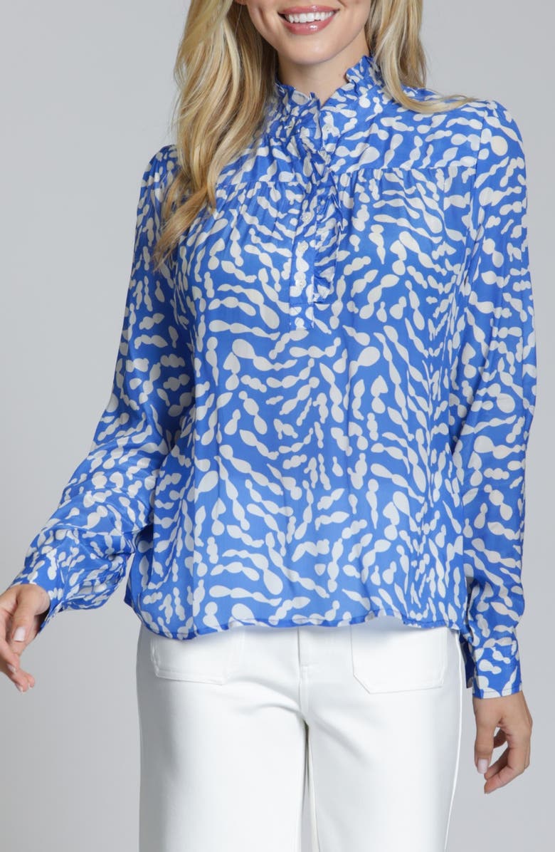 APNY Ruffle Placket Top, Main, color, Blue/White