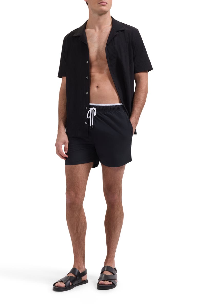 Bugatchi Quinn Colorblock Swim Trunks, Alternate, color, Black