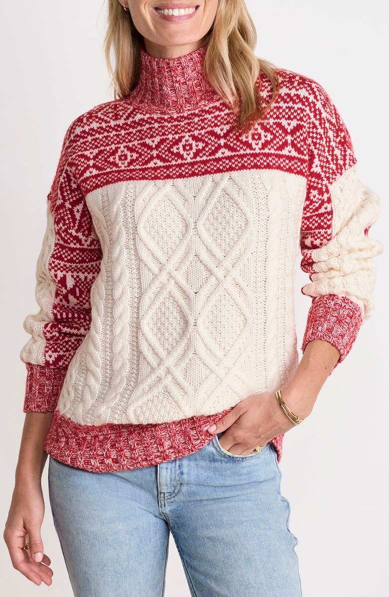 vineyard vines Fair Isle Mock Neck Merino Wool & Cashmere Blend Sweater, Main, color, Marshmallow