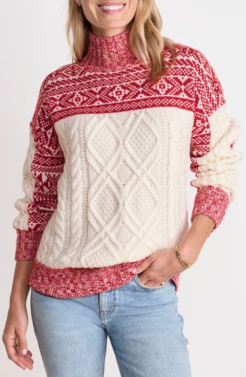 Fair Isle Mock Neck Merino Wool & Cashmere Blend Sweater