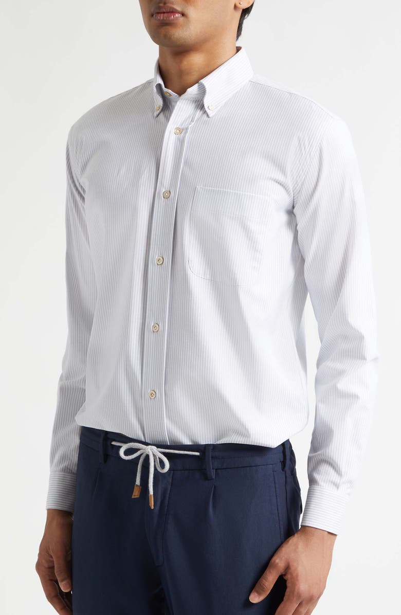 Eleventy Stripe Button Down Shirt, Alternate, color, 08 Denim