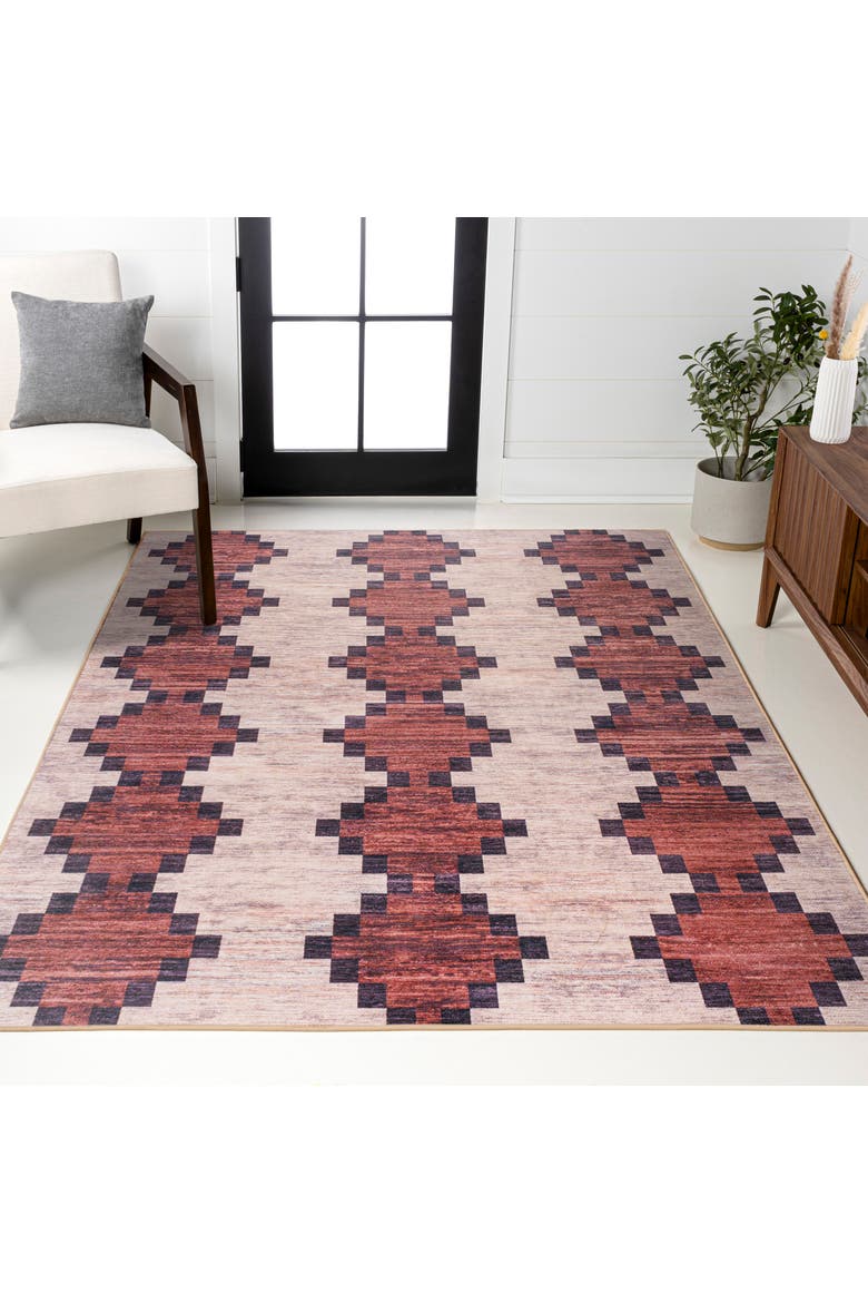 Timantii Modern Trellis Kilim Machine-Washable Area Rug, Alternate, color, Red/Ivory