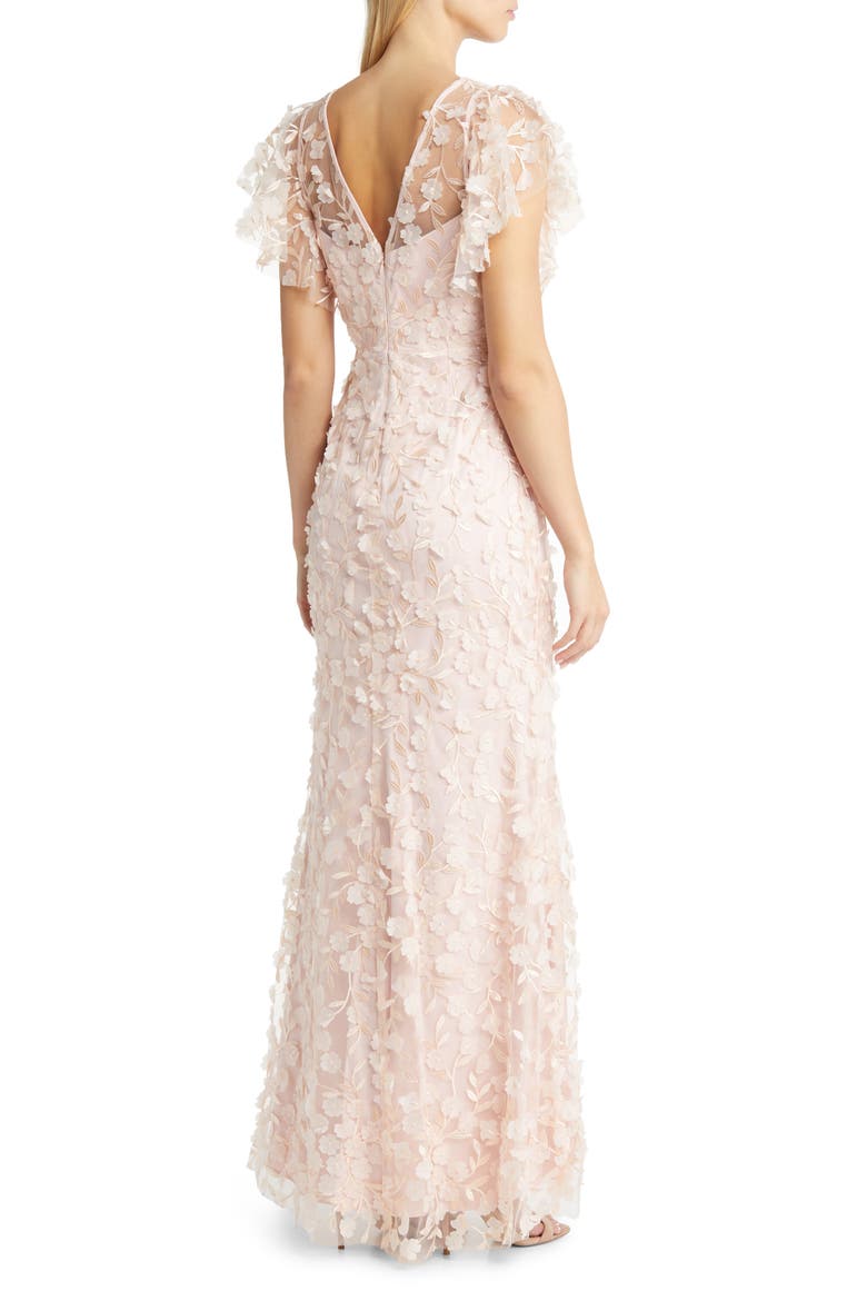 Floral 3D Embroidered Flutter Sleeve Gown, Alternate, color, BLUSH
