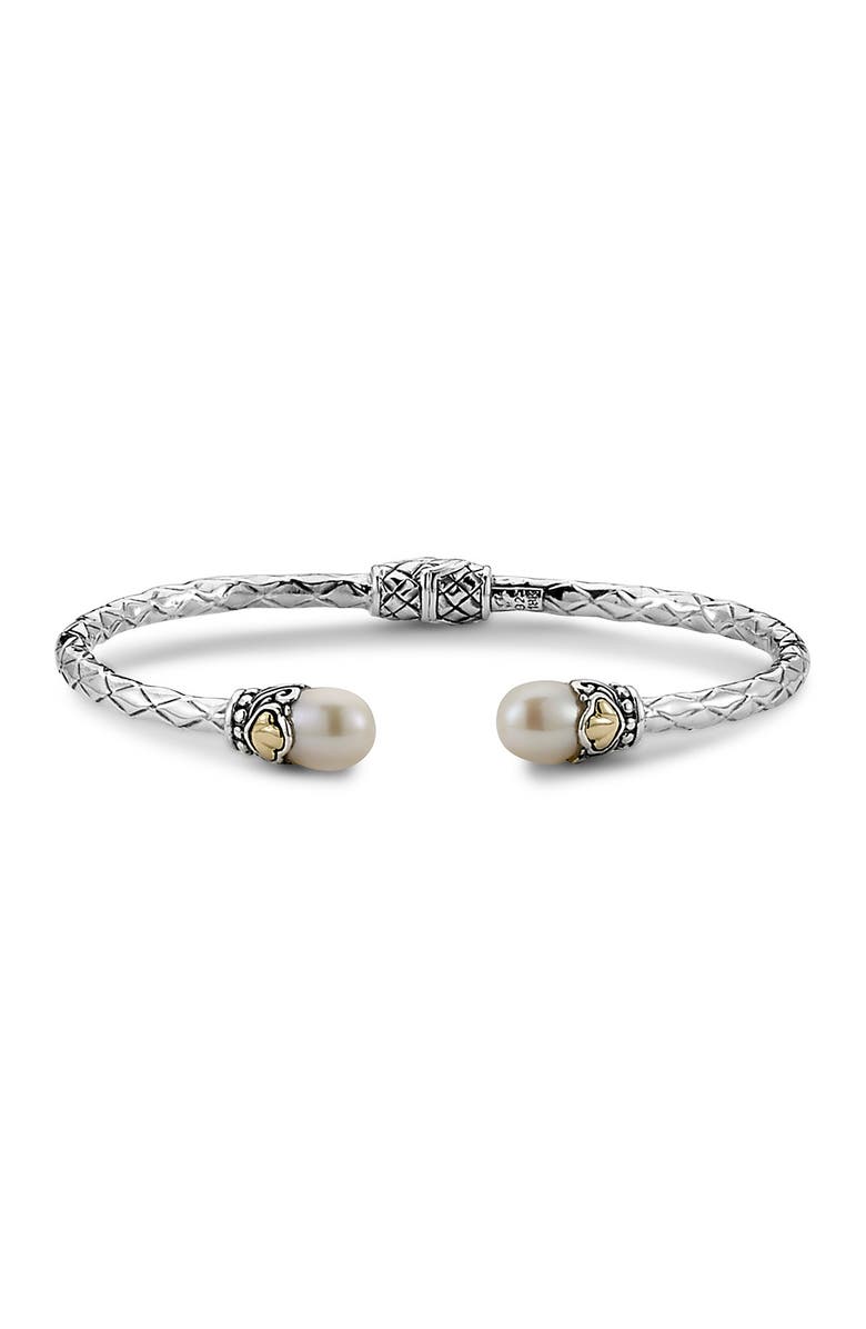 SAMUEL B. Sterling Silver & 18K Yellow Gold Freshwater Pearl Bangle Bracelet, Main, color,
