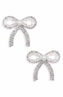 Tasha Faux Pearl & Crystal Bow Stud Earrings