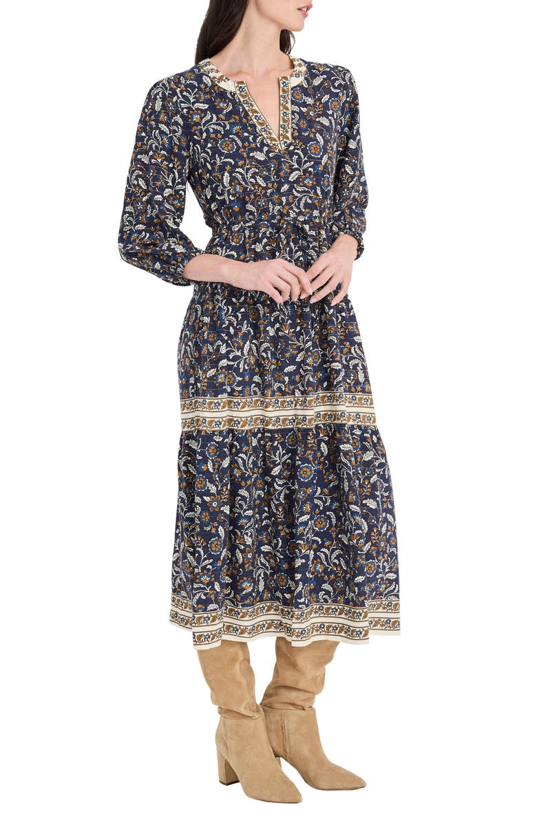 The Good Journey Long Sleeve Floral Print Shift Dress, Alternate, color, Navy/ Slate