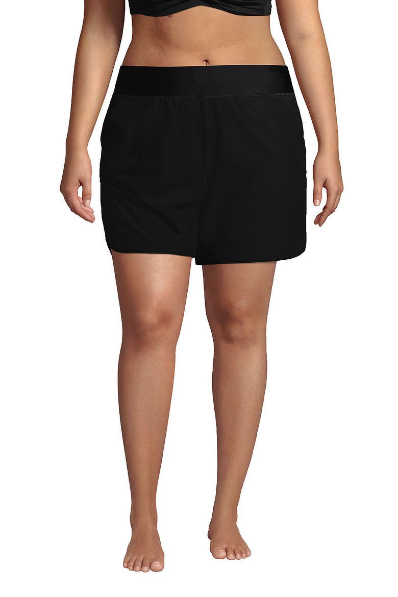 5" Quick Dry Elastic Waist Board Shorts Swim Cover-up Shorts with Panty, Main, color, Black