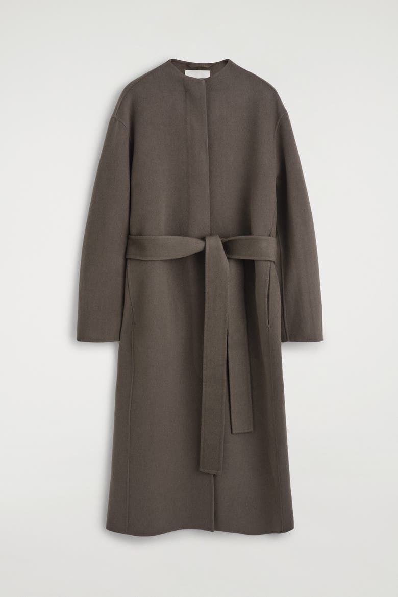 Belted Double-Faced Wool-Blend Long Coat, Alternate, color, BROWN