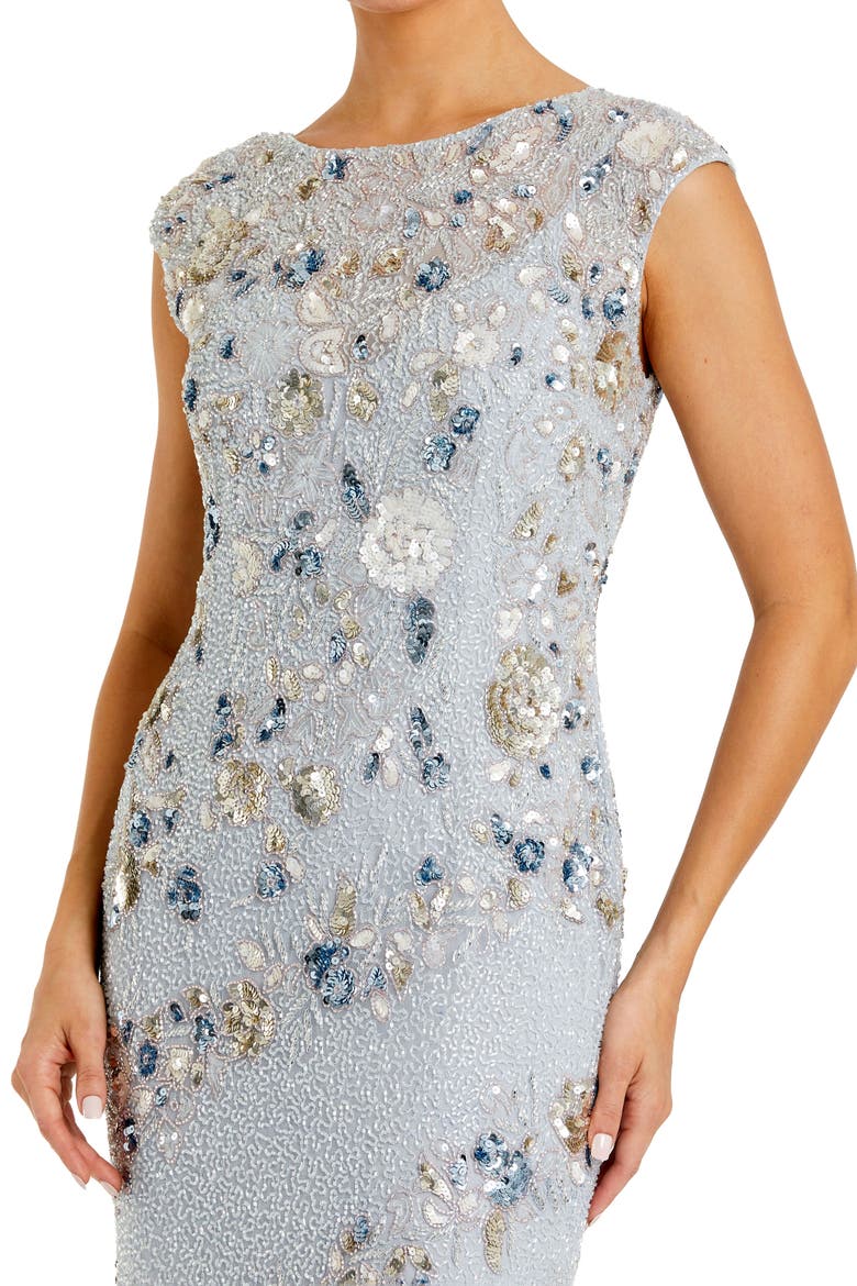 Floral Embellished Cap Sleeve Column Evening Gown, Alternate, color, Powder Blue