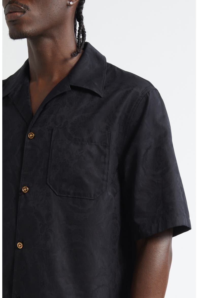 Barocco Jacquard Cotton Poplin Camp Shirt, Alternate, color, BLACK