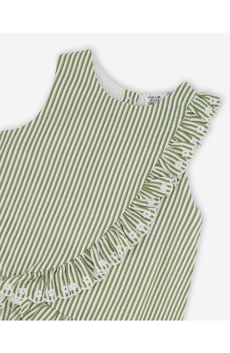Deux par Deux Sleeveless Embroidered Ruffle Stripes Top, Alternate, color, Green & Off White Stripes