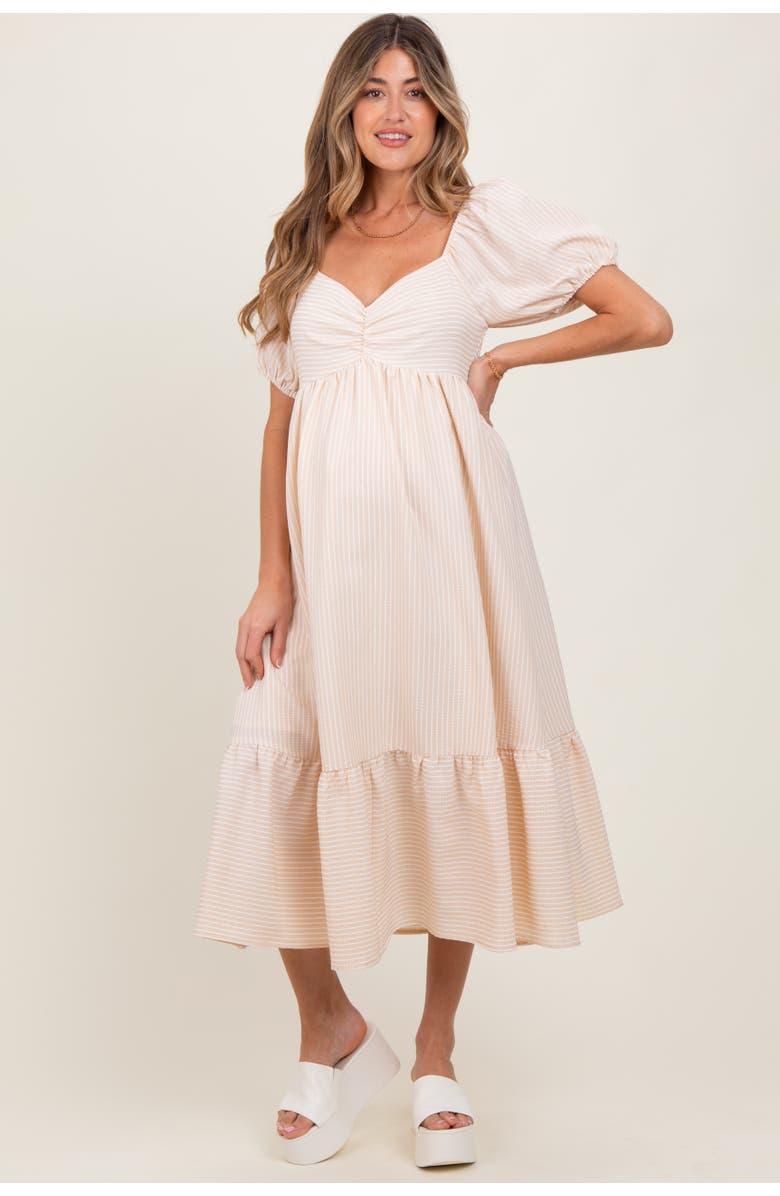 PinkBlush Sweetheart Stripe Smocked Back Midi Dress, Alternate, color, Beige