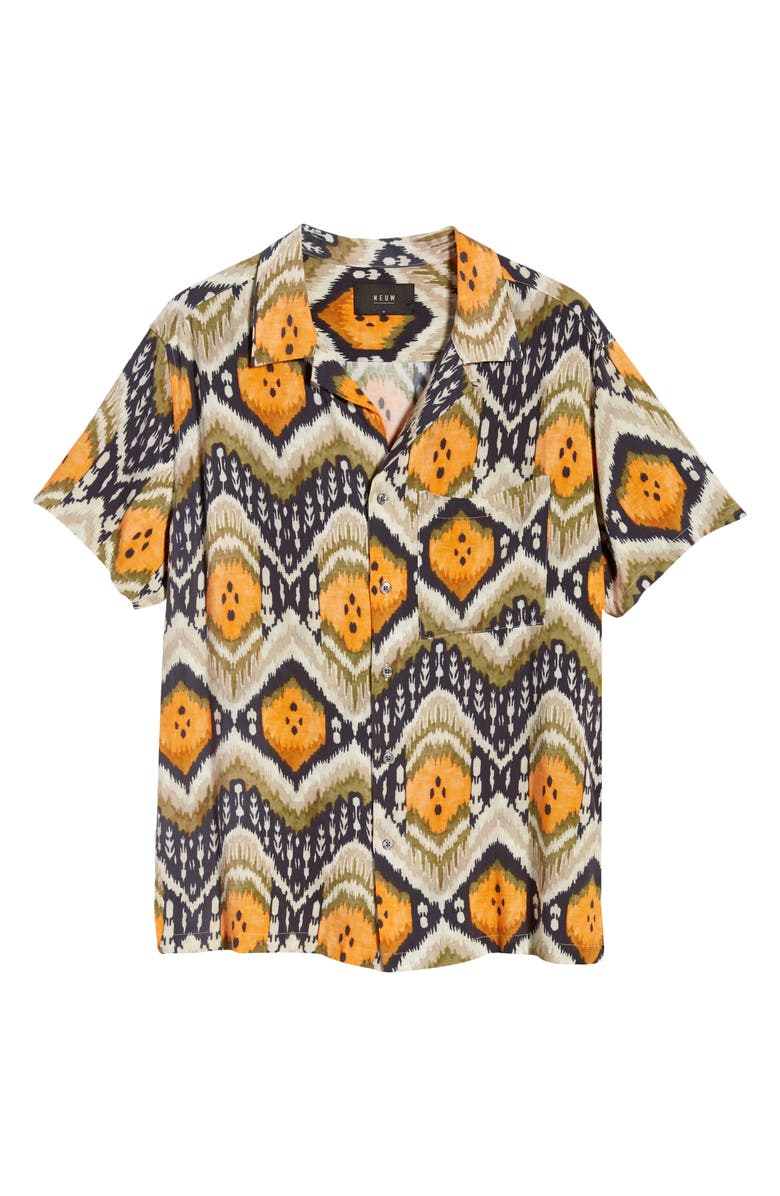 NEUW DENIM Soul Geo Print Short Sleeve Button-Up Camp Shirt, Alternate, color, 