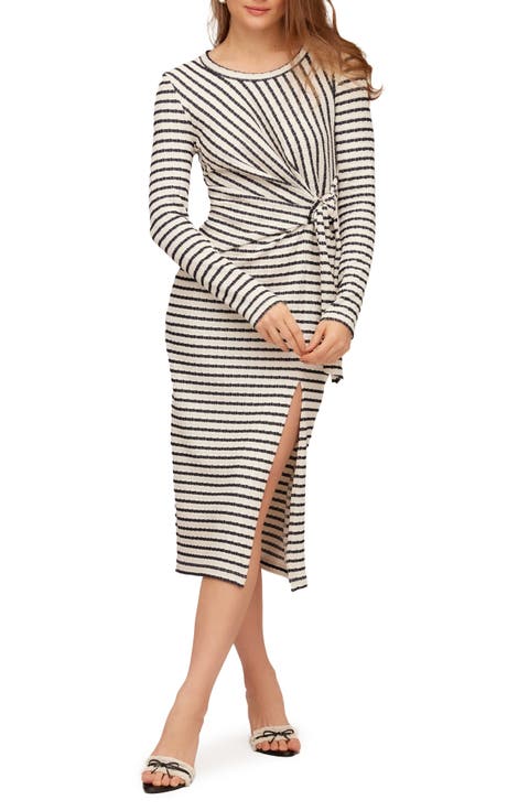 Maddie Side Tie Long Sleeve Cotton Blend Midi Dress
