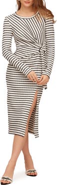 FIFTEEN TWENTY Maddie Side Tie Long Sleeve Cotton Blend Midi Dress