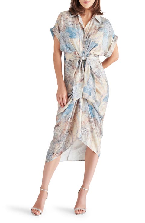 Tori Snakeskin Print Tie Waist Midi Shirtdress