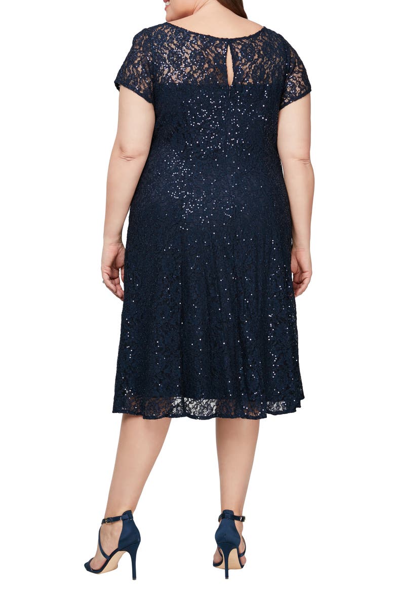 Embellished Short Sleeve Midi Dress, Alternate, color, NAVY