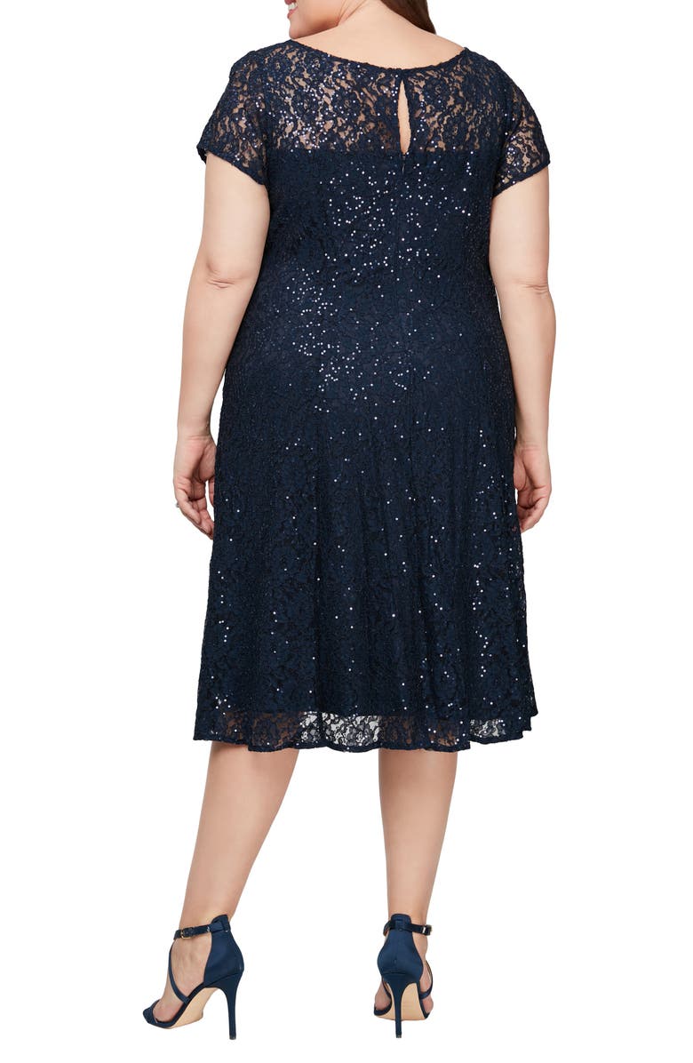 SLNY Embellished Short Sleeve Midi Dress, Alternate, color, 