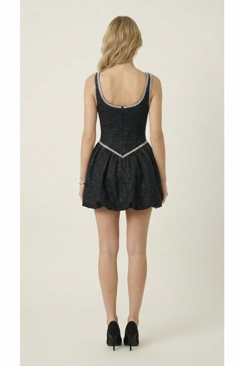 Scoop Neck Bubble Hem Mini Dress, Alternate, color, Black