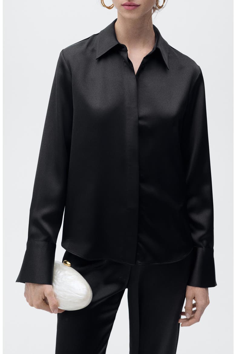 Regular Fit Satin Shirt, Main, color, BLACK