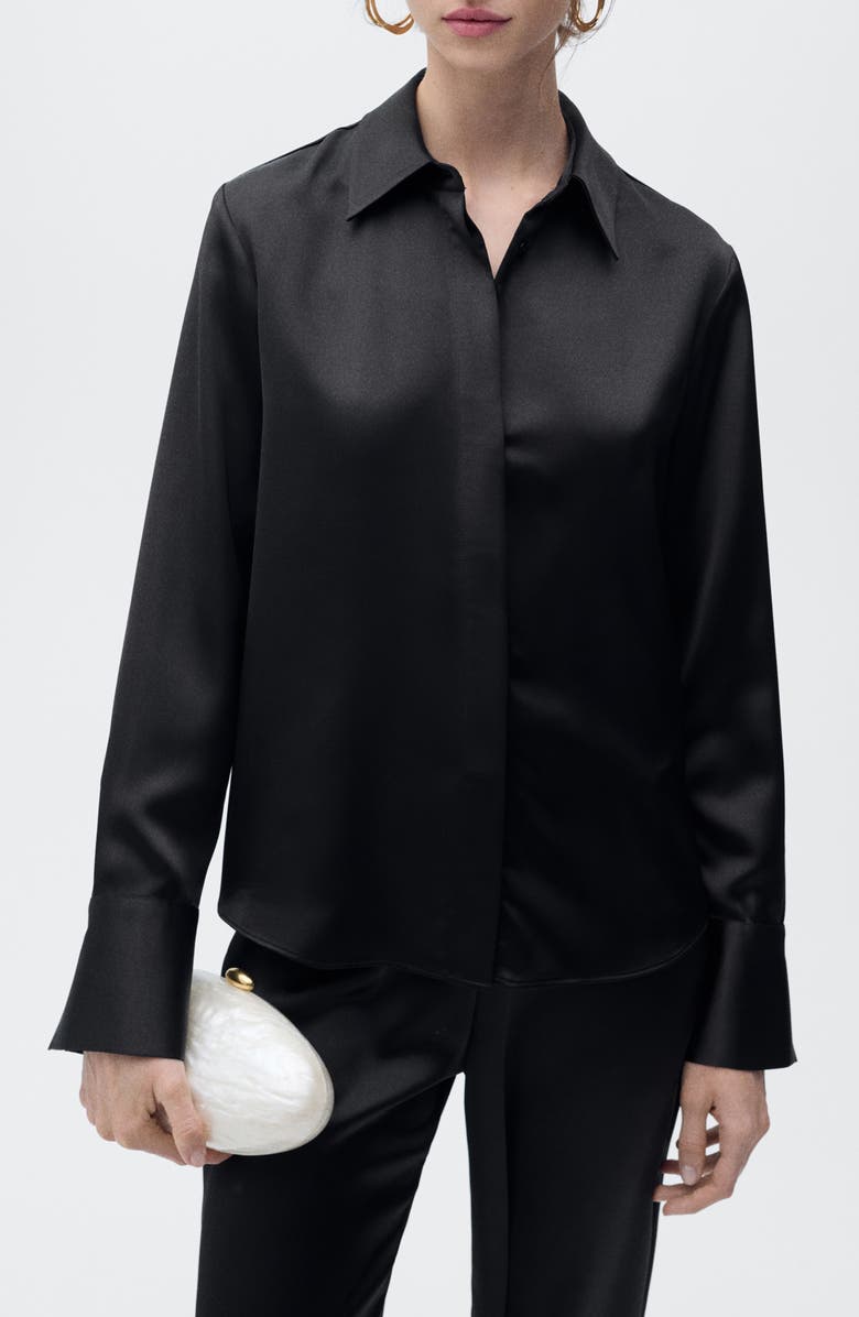 MANGO Regular Fit Satin Shirt, Main, color,