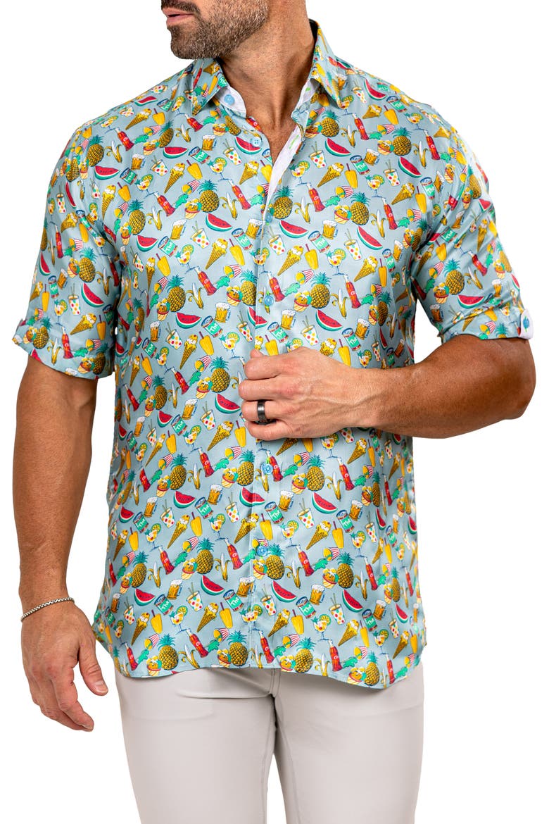 Galileo Marthy Short Sleeve Button-Up Shirt, Alternate, color, BLUE