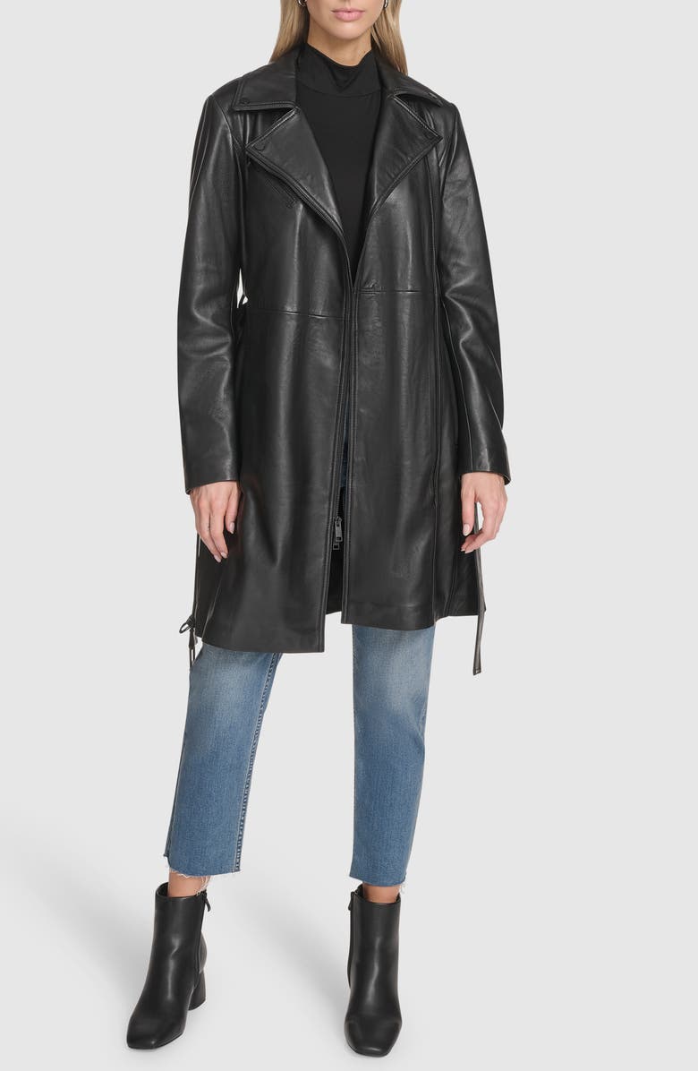 Andrew Marc Jacqui Leather Trench Coat, Alternate, color, Black