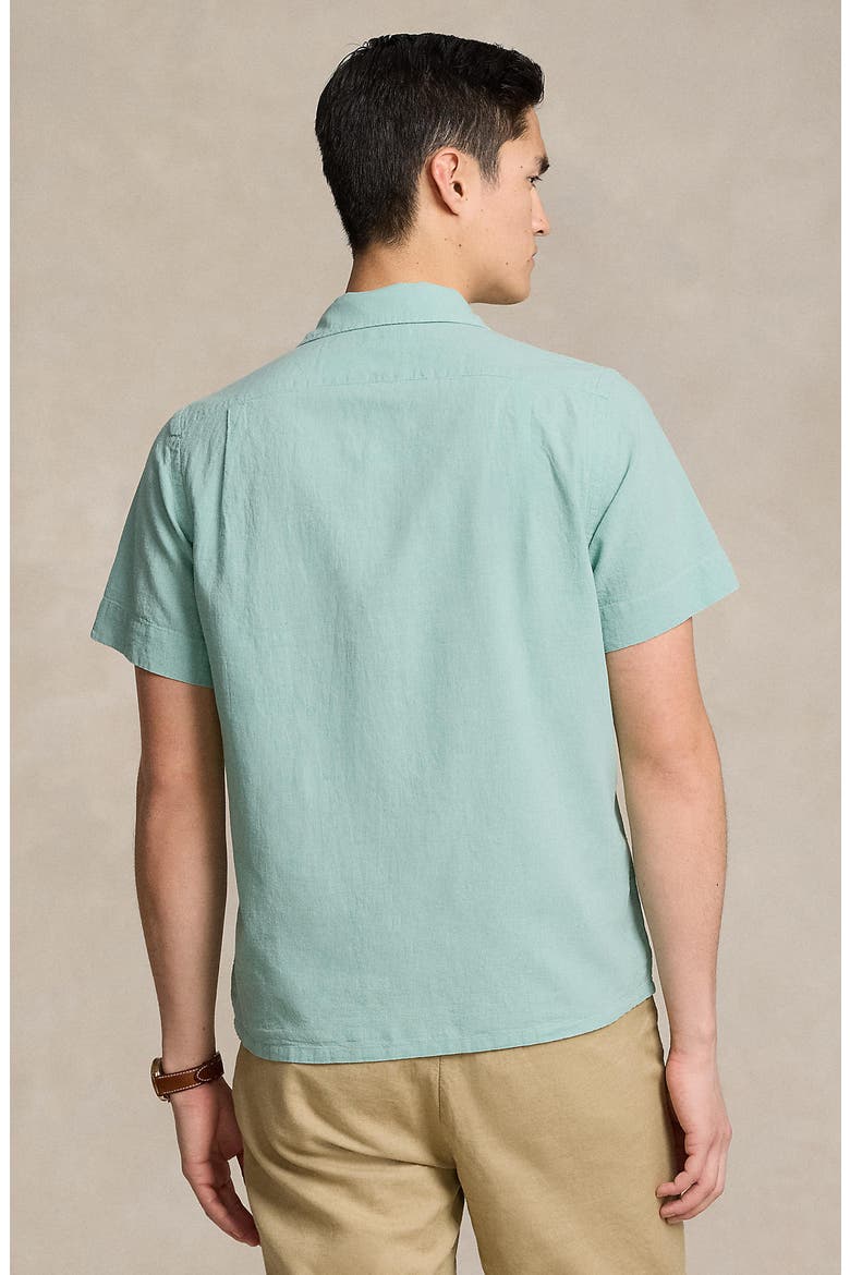 Linen & Cotton Camp Shirt, Alternate, color, CELADON