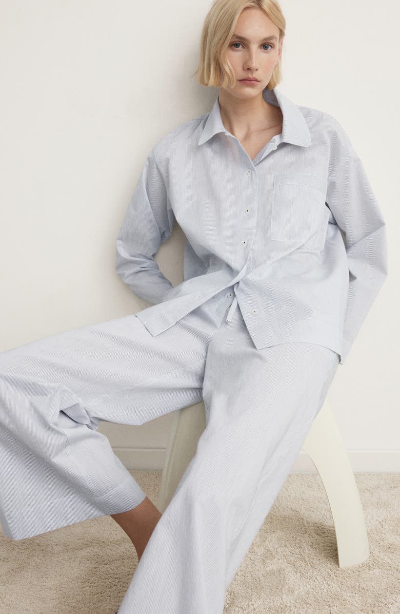 MANGO Stripe Cotton Blend Pajama Pants, Alternate, color, White