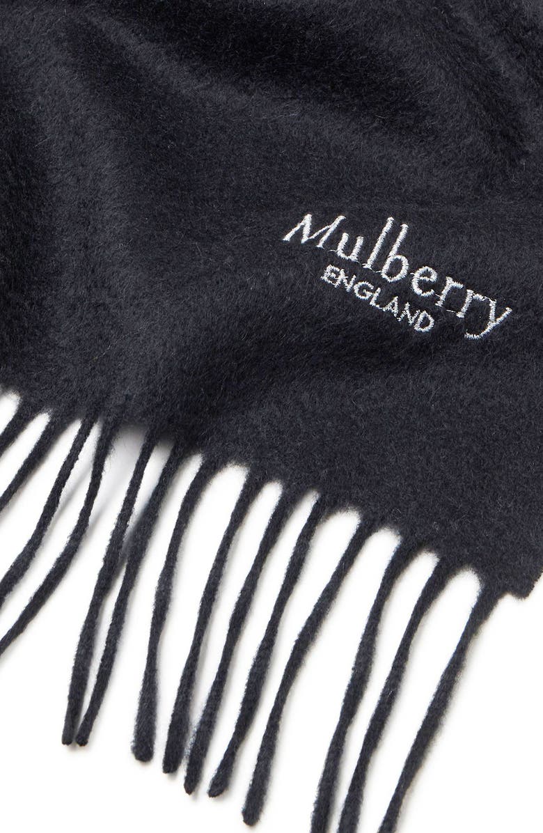 Mulberry Embroidered Logo Fringe Trim Cashmere Scarf, Alternate, color, 