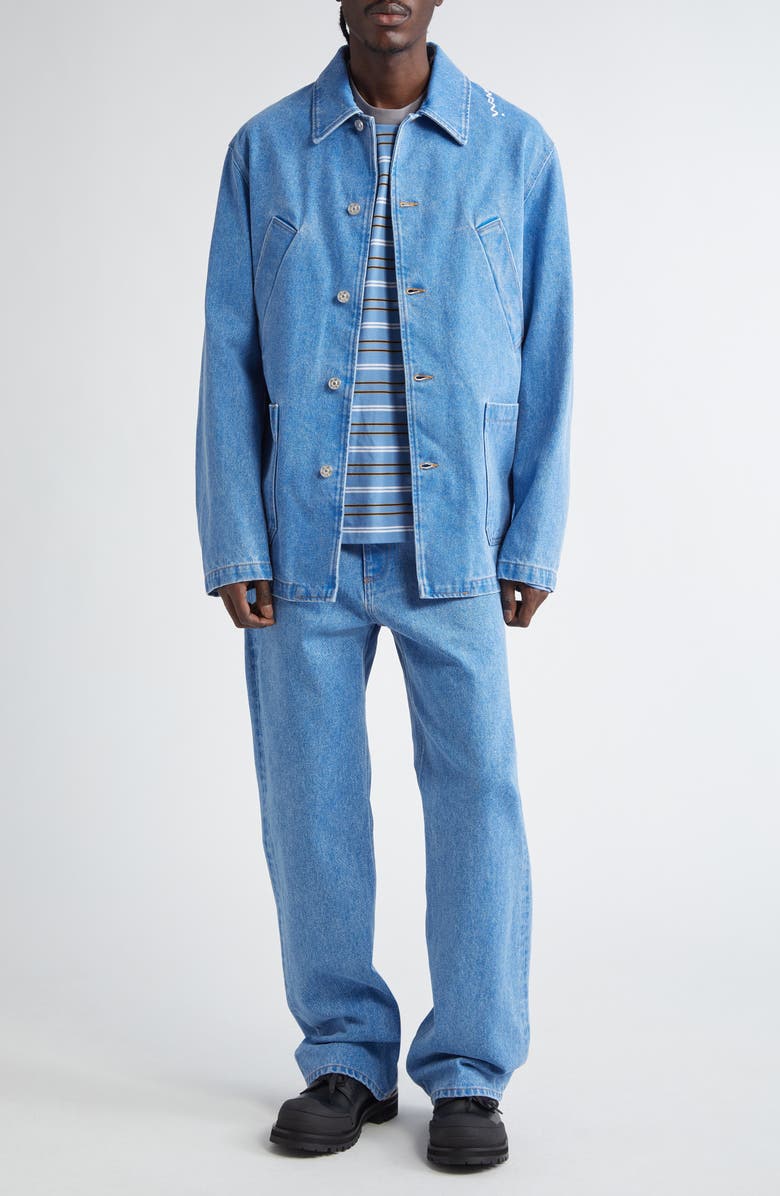 Marni Logo Embroidered Denim Chore Jacket, Alternate, color, Cobalt