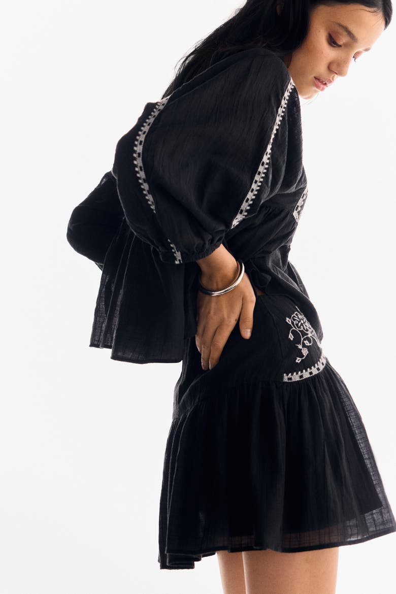 Embroidered Skirt, Alternate, color, Black