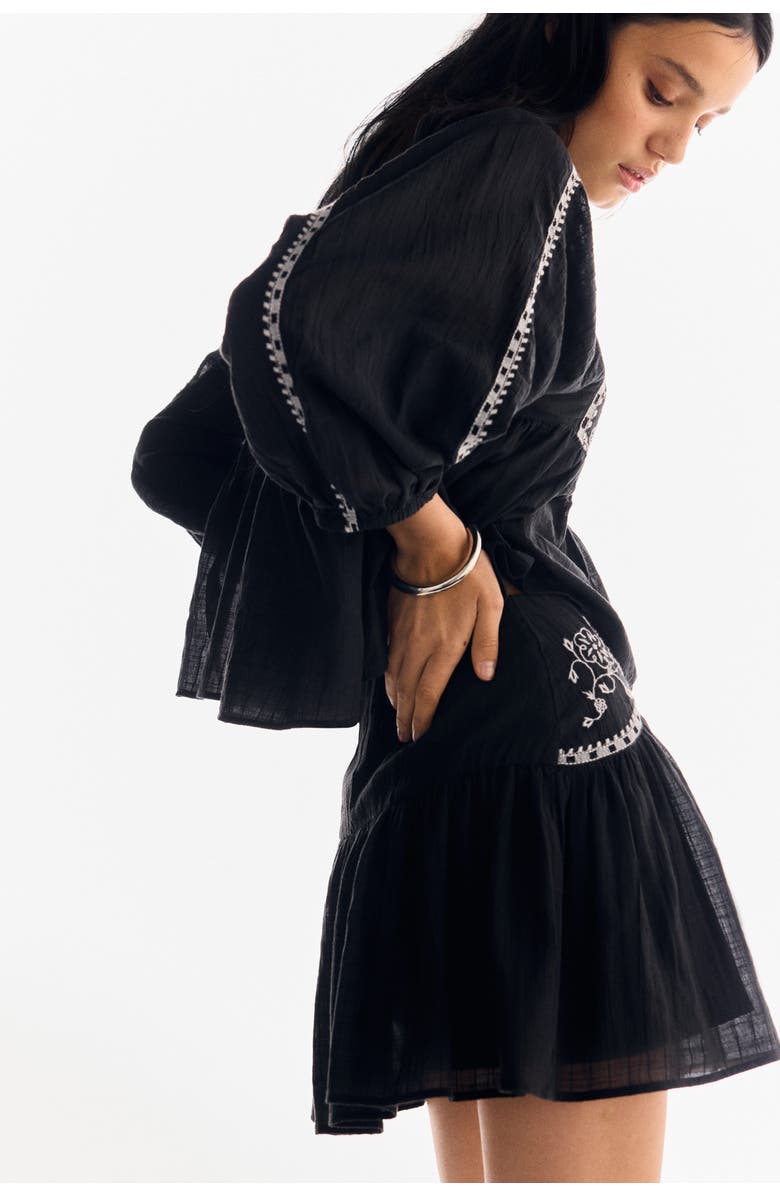 H&M Embroidered Skirt, Alternate, color, Black
