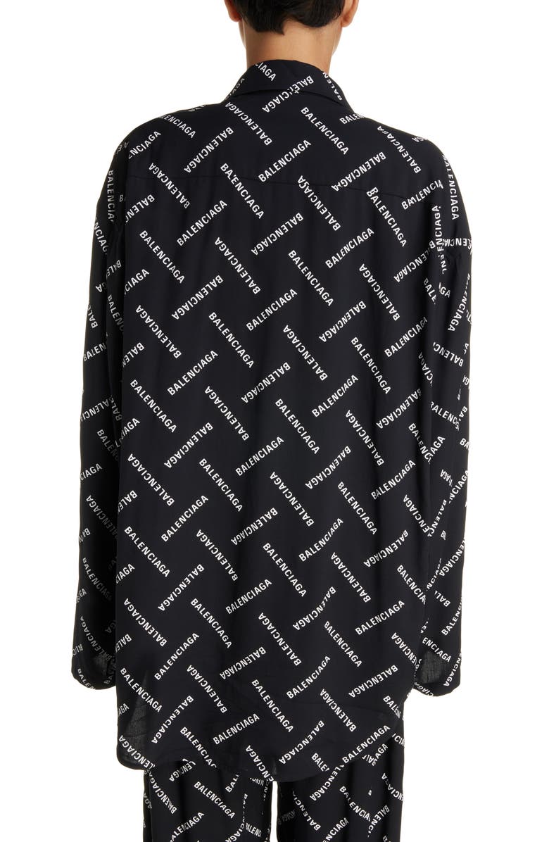 Balenciaga Relaxed Fit Logo Print Button-Up Shirt, Alternate, color, 