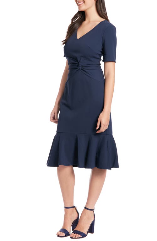 London Times Side Knot Scupa Crepe Flounce Dress