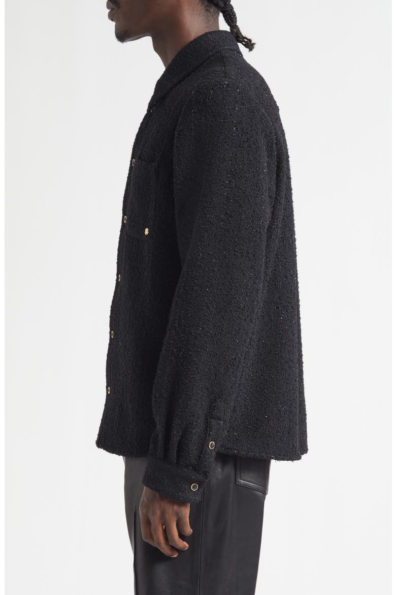 Shimmer Bouclé Button-Up Shirt, Alternate, color, BLACK